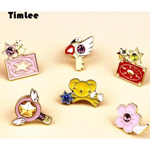 Timlee X251 Cartoon Mocha Sakura New Xiaoke Star Bird Flower Brand Enamel Label Pins Brooch Button Pins Gift Wholesale