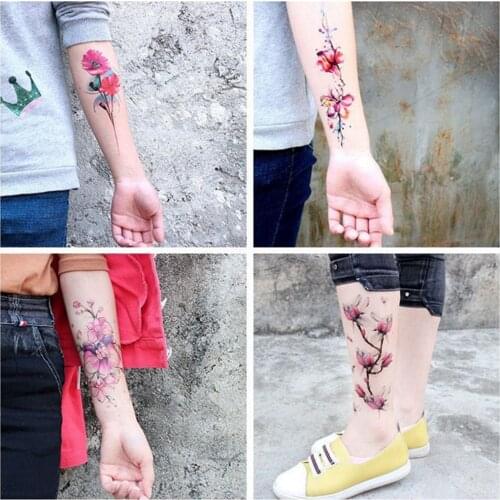 Temporary Tattoo Color Rose Peony Flowers Black Maple Leaf Art Tattoos For Women Waterproof Water Transfer Fake Tattoo Stickers