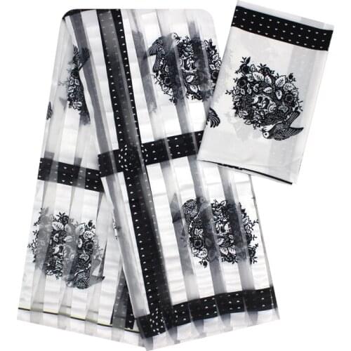 Hot sale Gahna Style satin silk fabric with organza ribbon African fabrics design 2019 high quality 4+2yards