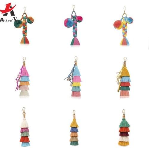 Attra-Yo 2019 Arrival DIY Women Bohemian Bag Tassel Accessories Lady National Style Bag Ornament Folk-custom Pompom Pendant
