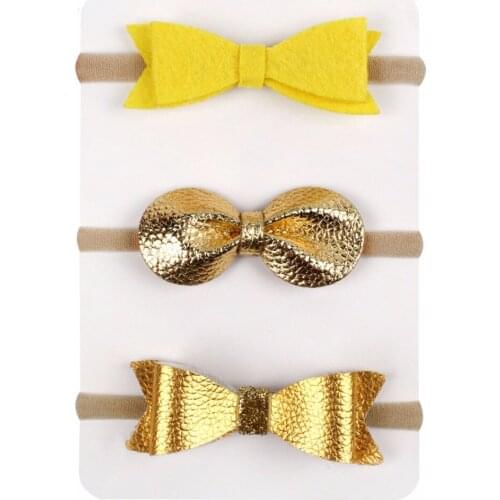 10 card/ lot , leather PU Hair Bow With Thin Nylon Headband for Girls Soft Elastic Khaki Nylon Headbands Kids Hair