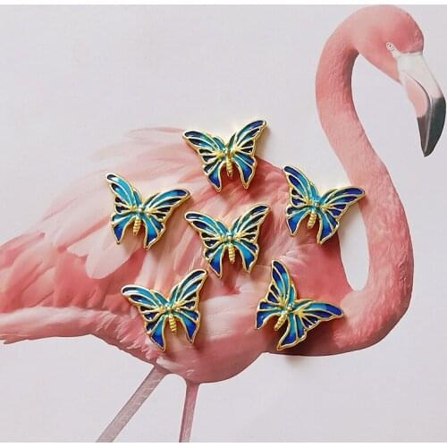 10 pcs/lot Double-sided Exquisite Butterfly Drop Oil Alloy Pendant DIY Jewelry Buttons For Clothing Scrapbooking Accessories