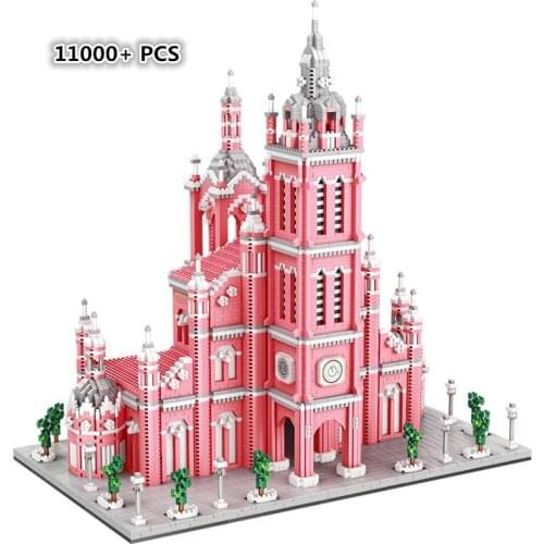 11000P+ World Famous Vietnam Internet Celebrity Architecture DIY Diamond Building Cartoon Blocks Pink Church Brick Kids Toy Gift
