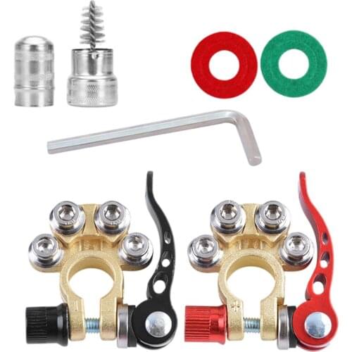2PCS Battery Terminal Connectors Kits, Connector with Washers, Brushes, for Cars Buses Marine Motorhomes