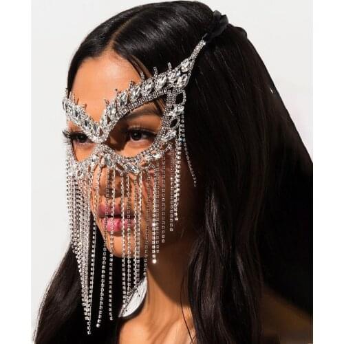 2021 Fashion New Products Rhinestone Tassel Lady Mask Jewelry Sexy Prom Party Crystal Eye Jewelry Mysterious Face Accessories