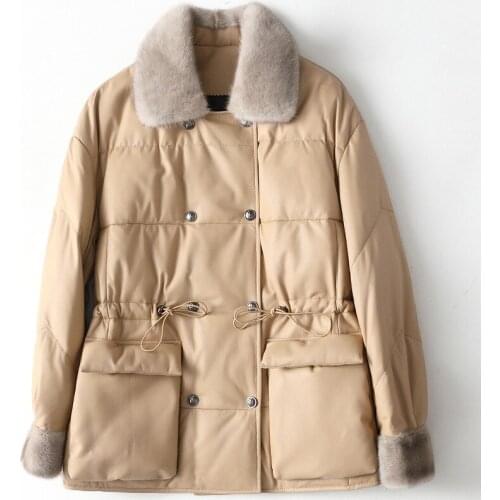 2021 Winter fashion womens fur collar genuine leather coat high quality sheepskin real leather jackets C849