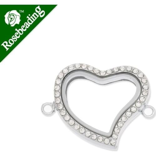 26*29mm Rhodium Floating Lockets with rhinestones,inner size16*21mm,heart shape,glass locket,memory Locket,2 holes,sold 5pcs/lot