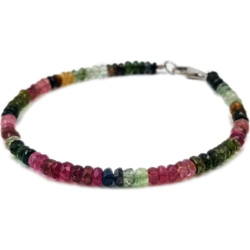 Natural Stone Rainbow Tourmaline 925 Sterling silver clasp Bracelet Total size about 7''/7.5''/8