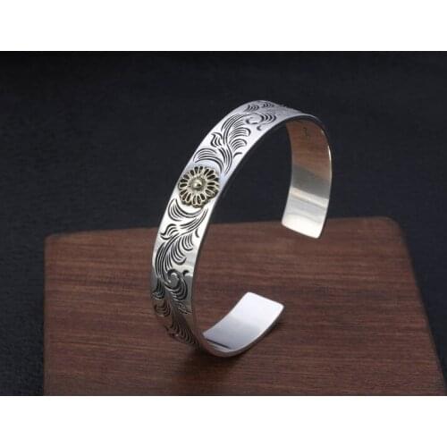 Mens Women Real 925 Sterling Silver Cuff Bracelet Punk Wedding Jewelry A4708