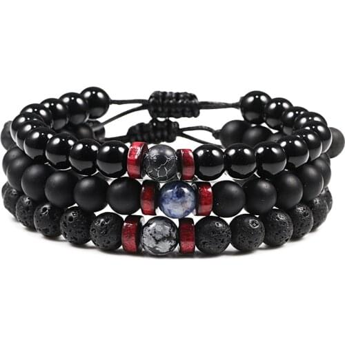 Hot Sale Braided Rope Bracelet 8mm Natural Black Matte Stone Charms Moonstone Beaded Men Bracelets Adjustable Jewelry for Women