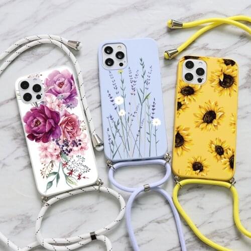 Daisy Flower Lanyard Cord Case For Samsung Galaxy S21 S20 FE S10 S9 S8 S20 Plus Ultra Lite Fan Edition S10e Protective Cover