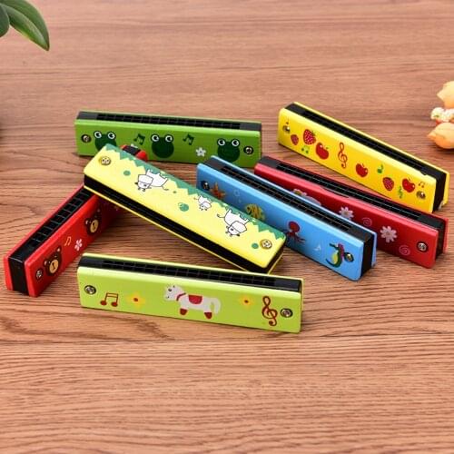Random Color Children Musical Educational Music Toys Instrument Cartoon Painted Wooden Harmonica