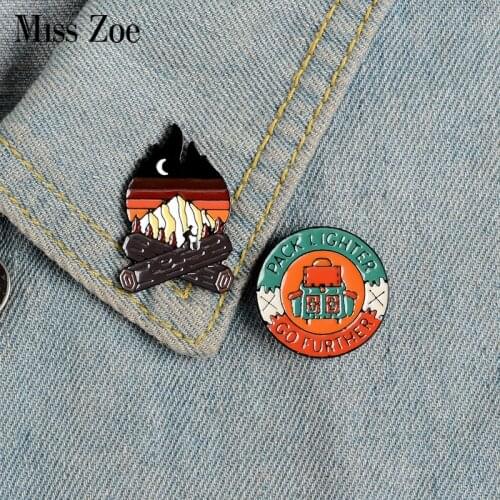 Outdoors Bonfire Enamel Pin Custom Camping Brooches Backpack Clothes Lapel Pin Adventure Badge Jewelry Gift for Kids Friends