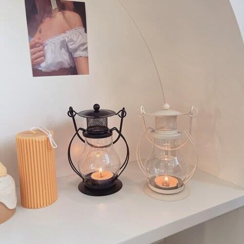 Ins Style Simple Retro Wrought Iron Candle Holder Small Lantern Home Decoration Kerosene Lamp Candle