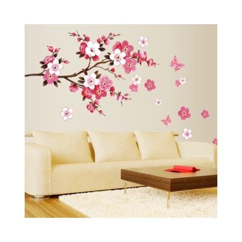 Chinese Style Graceful Peach Blossom Nature Wall Posters Wall Stickers Pink Flowes Home Decor Living Room Decoration Murals