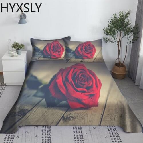 Flowers Red Rose Printed Bed Flat Sheet Set With Pillowcase 3D Soft Polyester Bedding For Adults Wedding Use Queen King Size