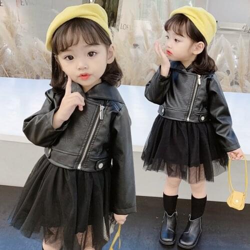 2020 Baby Girl PU Jacket Coat With Removable Patchwork Tutu Dress Fashion Fall Winter kids Windbreak Outerwear Clothes 2-7T