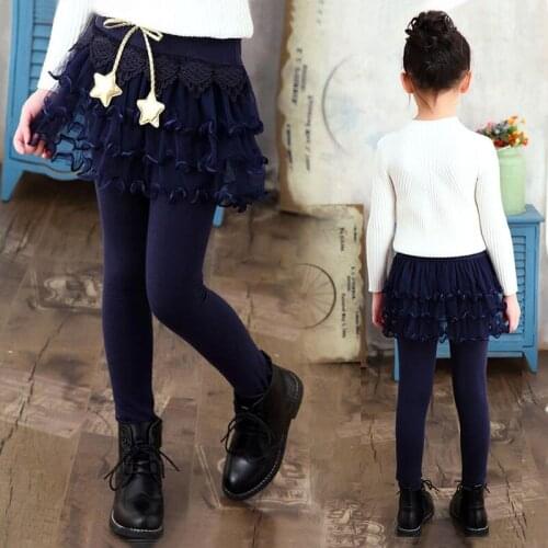 Girls Cute Culottes Pants Fall Winter Childrens Velvet Thickened Lace Bow Spliced Skinny Leggings Baby Kids Pencil Pants P304