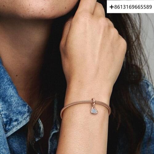 Fashionably new 925 sterling silver rose gold slanting heart bracelet