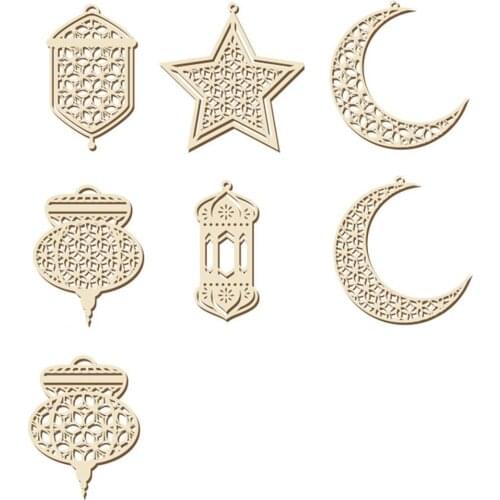 Mubarak Muslim Party Islam Mosque Hanging Decor Supply Ornament Lantern Eid Home Decors Wooden Pendant