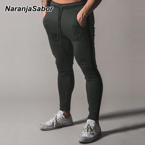 NaranjaSabor Mens Gym Sports Pants 2020 Spring Summer Fashion Men Fitness Trousers Male Casual Skinny Stitching Color Pants N669