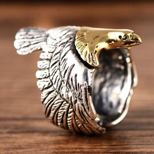 925 Sterling Silver Punk Mens eagle wings Ring Rings Jewelry A3956