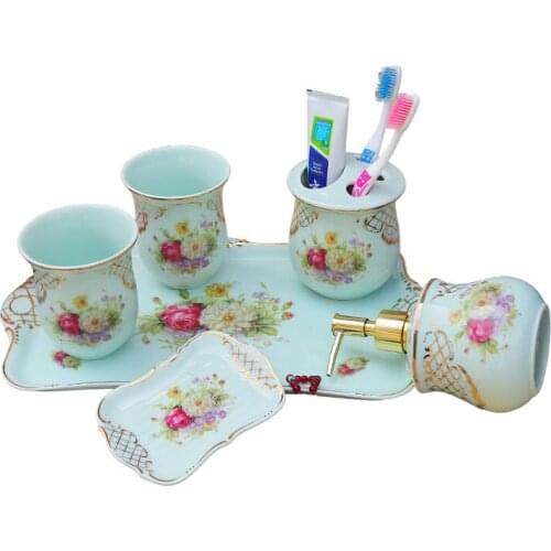 Bathroom Accessories Set Ceramic Soap Dispenser Toothbrush Holder Gargle Cup Soap Dish With Tray Wedding Gifts 5-6 Pieces Set