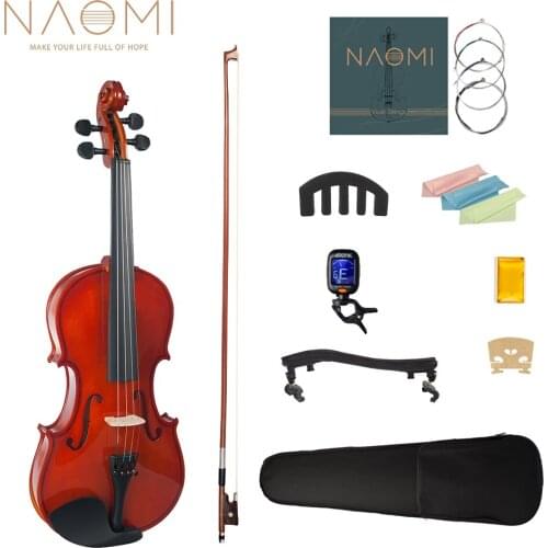 Naomi Full Size 4/4 Violin/Fiddle Student Violin Basswood Violin Kit +Bridge+Rosin+Case+Bow Natural Color For Beginner