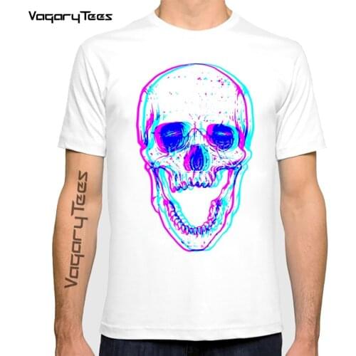 VagaryTees 2021 New Coming Men T Shirts Skull T-shirt Glitch Skull Effect TShirt Cool Tops & Tees Crew Neck