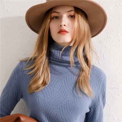 New Autumn and Winter Womens Pure Wool Sweater High Collar Cashmere Thick Solid Color Pullover Loose Knit Sweater Wild Sweater