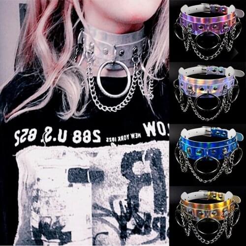 O-shaped Chain Clavicle Necklace Exaggerated Laser Leather Collar Neckband Neckband Nightclub Street Shooting