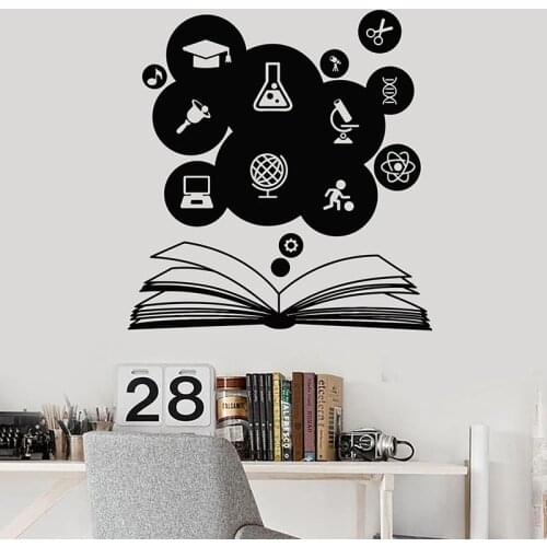 Education Wall Decal Open Book Science Study Door Window Vinyl Stickers School Classroom Dorm Interior Decor Wallpaper Art E756