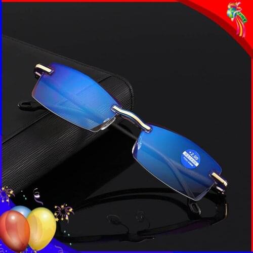 Rimless Reading Glasses Men Women Blocking Blue Ray Presbyopic Glasses Hyperopia Prescription Eyewear Aspherical lens +1.0~+4.0