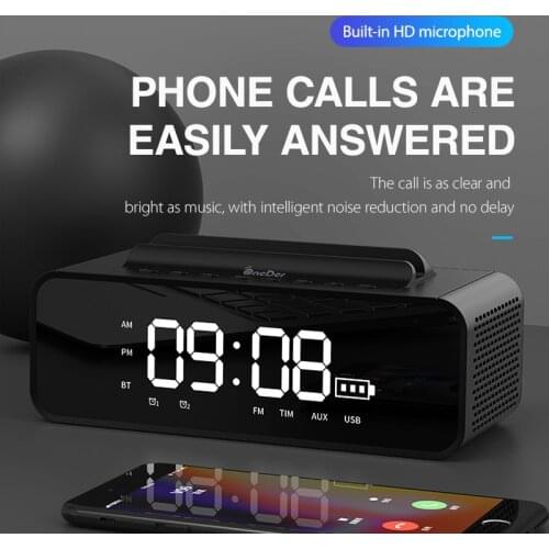 OneDer V06 Multi-function 10W Speaker Phone Holder Wireless Wooden Speaker with Clock