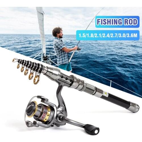 1.5-2.4m Portable Telescopic Fishing Rod Spinning Fishing Rod Pole Sea Boat Rock Fishing Rod