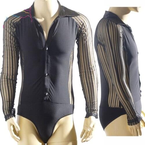 Customize MenS New Striped Mesh Bodysuit Latin Dance Practice Shirt Flamengo Cha Cha Samba Performance Dance Male Tops DWY2229