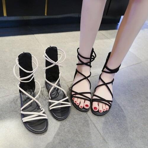 Sandals Womens Summer Flat 2021 Fashion Simple Korean Version All-match Open Toe Cross Strap Girls Roman Sandals
