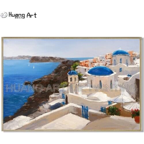 Santorini Greece Landscape Oil Painting Artist Hand-painted High Quality Greek Aegean Sea Oil Painting for Living Room Decor
