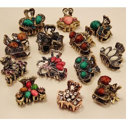 Random Color!! 1Pc Women Retro Resin Hairpins Mini Butterfly Crown Hair Claws Clips Wedding Bridal Hair Styling Tool Accessories