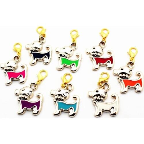 Mix 20pcs/lot dog plastic dangle charms silver alloy lobster clasp charms for glass momery floating pendant lockets