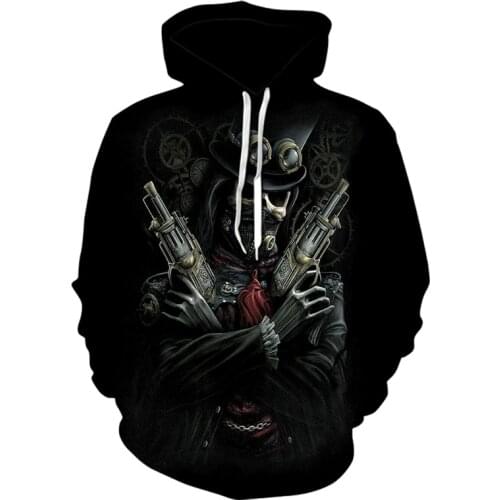 Hot New Double Gun Skull Hoodie Mens Hip Hop Hoodie Mens/Womens Thin 3D Sweatshirt Print Skull Hoodie