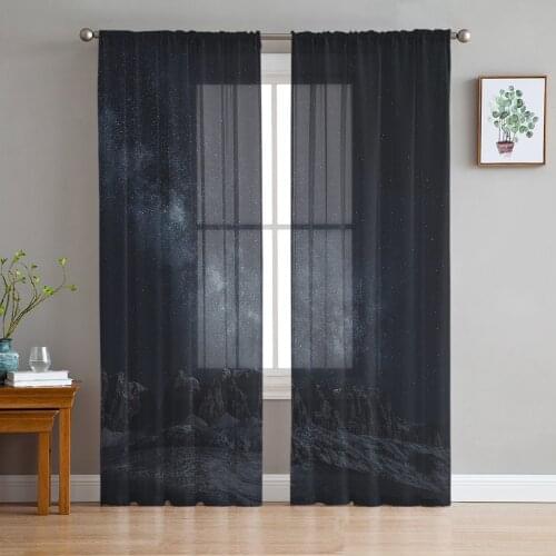 Tulle Curtains Starry Sky Desert Landscape Boys And Girls Bedroom Sheer Hanging Curtain Living Room Kitchen Gauze Curtain