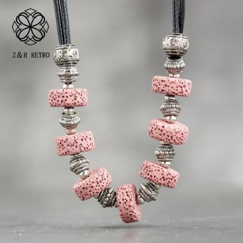 Volcanic Stone Vintage Jewelry Adjustable Women Chain Female Statement Necklaces & Pendants Unusual Long Suspension Accessories