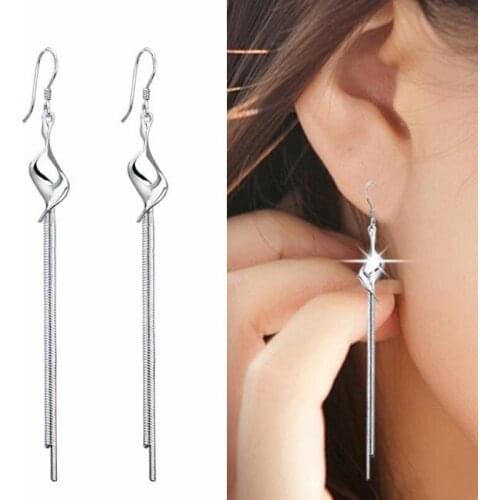 Drop Earrings Long Tassel Twisted Fashion Silver Color Ear Dangle Pendant Wedding Elegant Earring Women Jewelry Accessories Gift