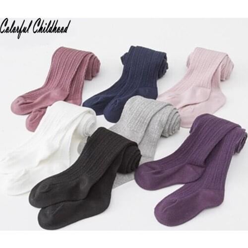 Colorful Childhood Kids Girls Warm Thick Elastic Waist Tights Baby Girls Cotton Knitted Solid Pantyhose