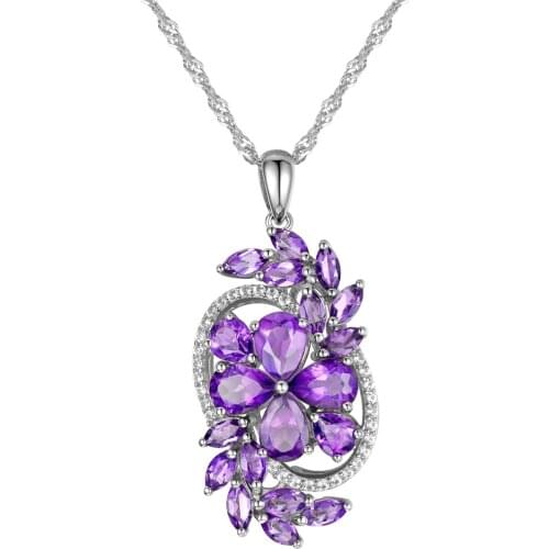 GZ ZONGFA fashion style flower type Natural amethyst gems women jewelry 925 Sterling silver pendant necklace