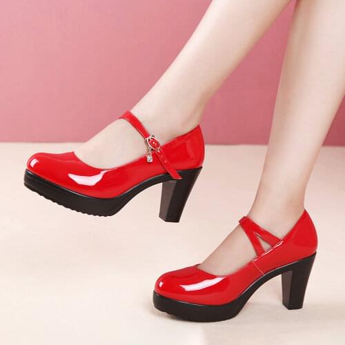 Plus Size 32-43 Block Heel Platform Shoes Women Pumps 2021 Fall Patent Leather Shoes Woman High Heels Office Party Shoes