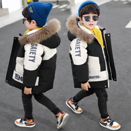 Winter 4-12Years Boys Jackets Cotton Padded Clothing New Cotton Plus Velvet Thickening Warm Hooded Fur Collar Coat For Childrens