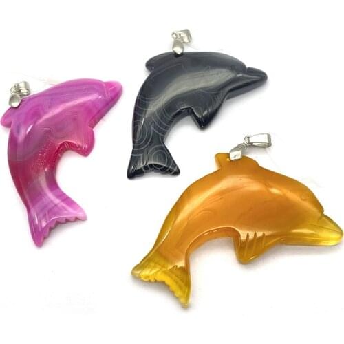 Natural Stone Agate Pendant 50x20mm Ladies Sweater Chain Fashion Necklace Jewelry Making DIY Fish Shaped Necklace Accessories