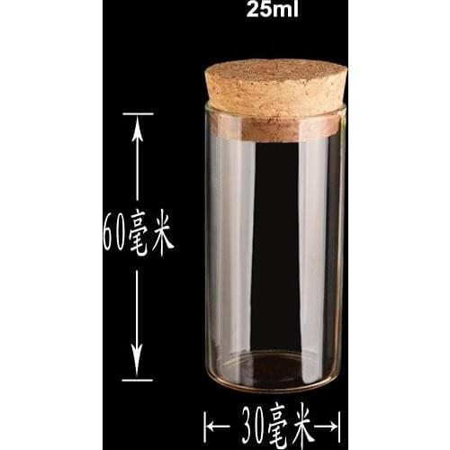 25ml Glass Test Tube x 50 with Cork Stopper 30mm x 60mm Lime glass chemistry